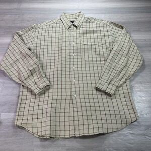 Lorenzini Shirt Mens 2XL Beige Check Long Sleeve Button Up Twill Italy Casual‎